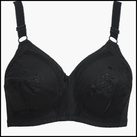 Elegant Cotton Embroidery Bra – Soft colur (Black)